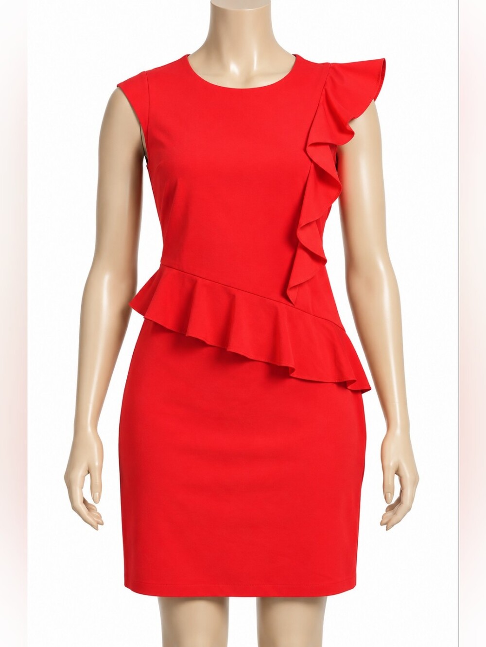 Beige by eci Red Sleeveless Peplum Ruffle Mini Dress
